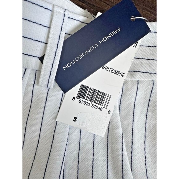 FRENCH CONNECTION Women's Whisper Pinstripe Pleated Wide Leg Pants White Navy 2 - Picture 10 of 16